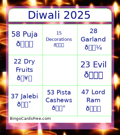 Diwali 2025 Bingo Card 2