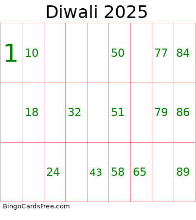 Diwali 2025 Bingo Card