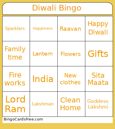 Diwali Bingo Card 3