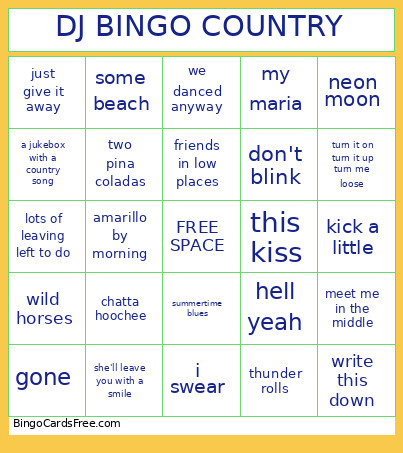 DJ COUNTRY Bingo Card