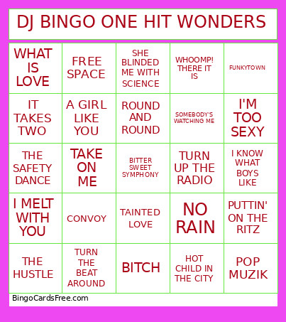 DJ ONE HIT WONDERS Bingo Card