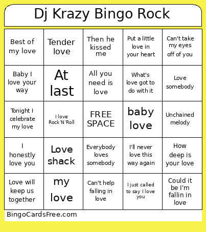 Dj Krazy Rock Bingo Card