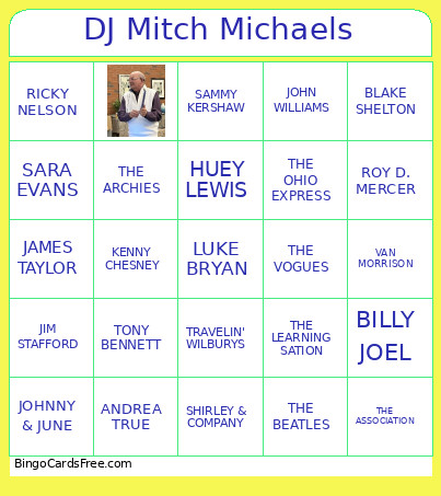 DJ Mitch Michaels Bingo Card