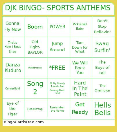 DJK BINGO- SPORTS ANTHEMS