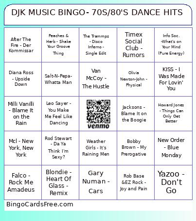 DJK MUSIC - 70S/80'S DANCE HITS Bingo Card