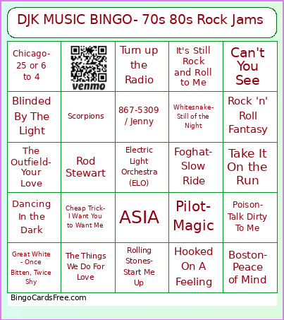 DJK MUSIC - 70s 80s Rock Jams Bingo Card