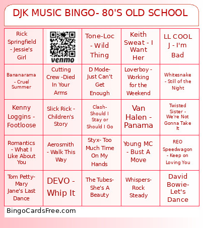 DJK MUSIC - 80'S OLD SCHOOL Bingo Card