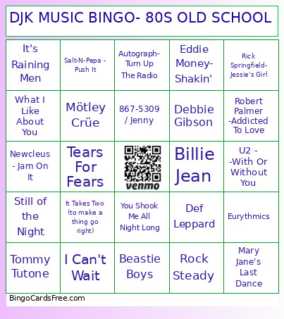 DJK MUSIC - 80S OLD SCHOOL Bingo Card