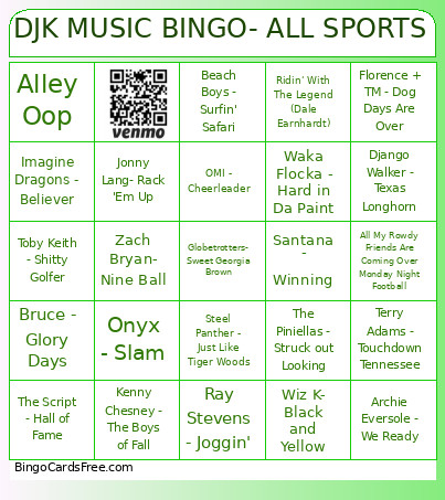 DJK MUSIC - ALL SPORTS Bingo Card