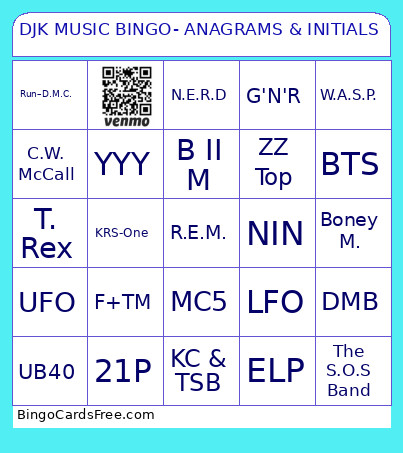 DJK MUSIC - ANAGRAMS & INITIALS Bingo Card
