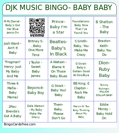 DJK MUSIC - BABY BABY Bingo Card