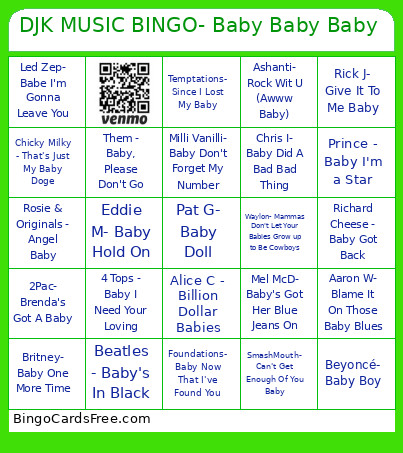 DJK MUSIC - Baby Baby Baby Bingo Card