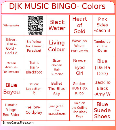 DJK MUSIC - Colors Bingo Card