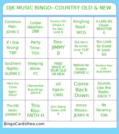 DJK MUSIC - COUNTRY OLD & NEW Bingo Card