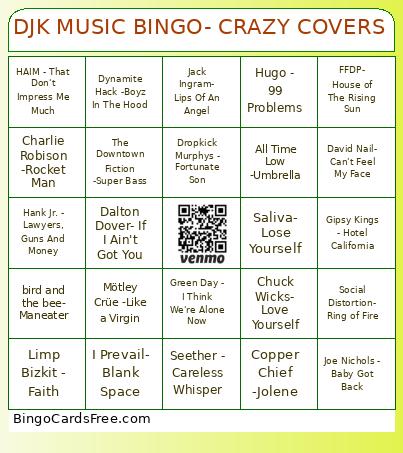 DJK MUSIC BINGO- CRAZY COVERS