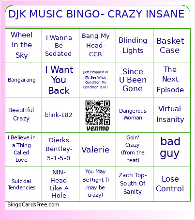 DJK MUSIC - CRAZY INSANE Bingo Card