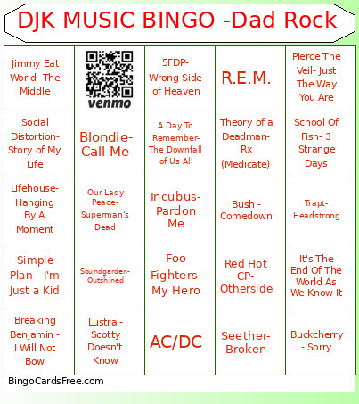 DJK MUSIC -Dad Rock Bingo Card