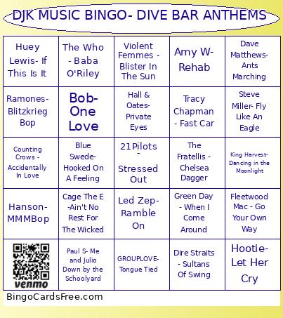 DJK MUSIC BINGO- DIVE BAR ANTHEMS