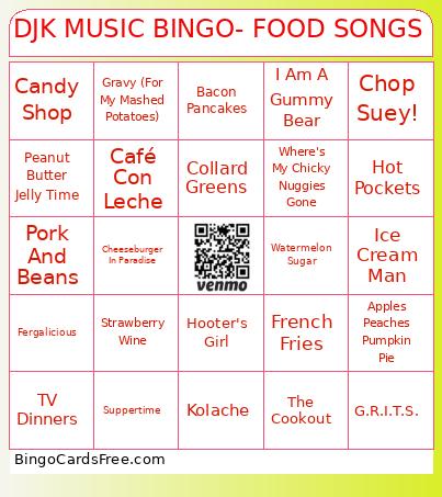 DJK MUSIC BINGO- FOOD SONGS