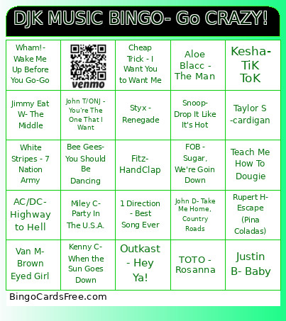DJK MUSIC - Go CRAZY! Bingo Card