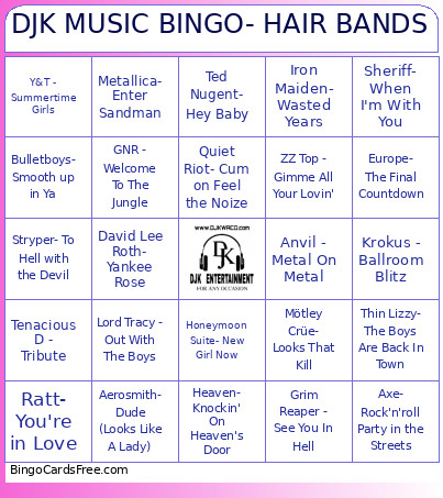 DJK MUSIC - HAIR BANDS Bingo Card