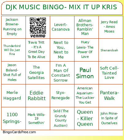 DJK MUSIC - MIX IT UP KRIS Bingo Card