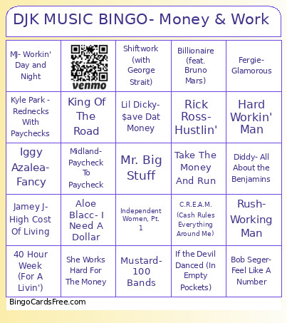 DJK MUSIC - Money & Work Bingo Card