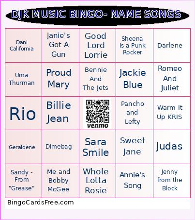 DJK MUSIC BINGO- NAME SONGS