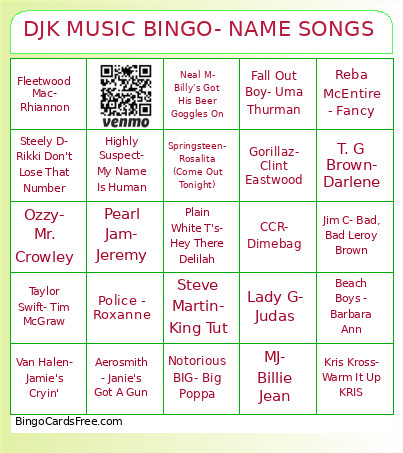 DJK MUSIC - NAME SONGS Bingo Card