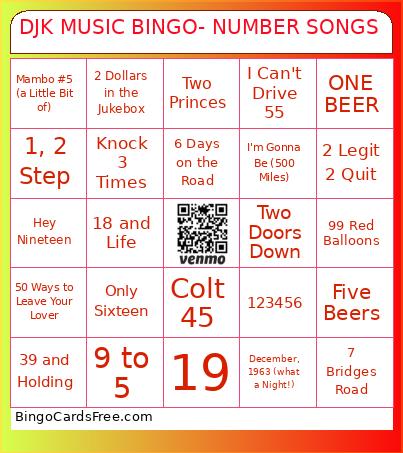 DJK MUSIC BINGO- NUMBER SONGS