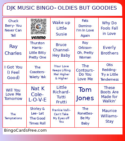 DJK MUSIC - OLDIES BUT GOODIES Bingo Card
