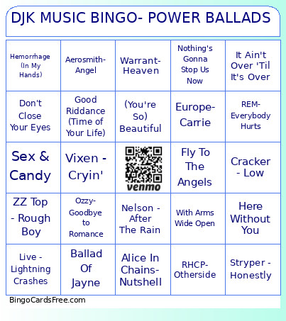 DJK MUSIC - POWER BALLADS Bingo Card