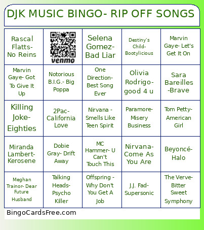 DJK MUSIC - RIP OFF SONGS Bingo Card