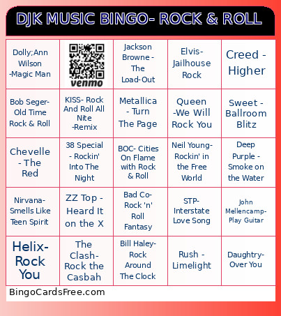 DJK MUSIC - ROCK & ROLL Bingo Card