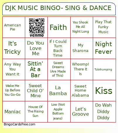 DJK MUSIC - SING & DANCE Bingo Card