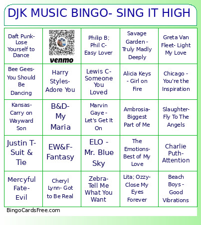 DJK MUSIC - SING IT HIGH Bingo Card