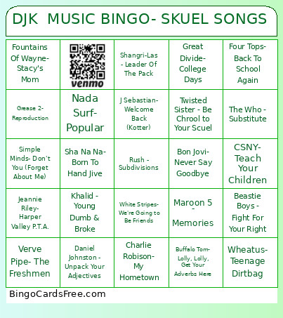 DJK MUSIC - SKUEL SONGS Bingo Card