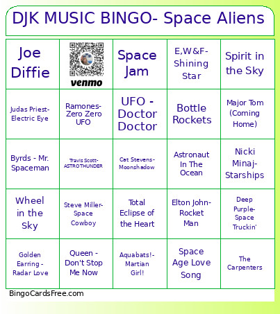 DJK MUSIC - Space Aliens Bingo Card