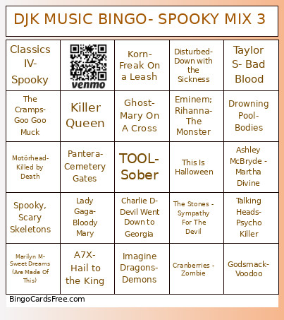 DJK MUSIC - SPOOKY MIX 3 Bingo Card
