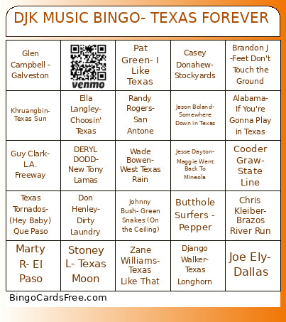 DJK MUSIC - TEXAS FOREVER Bingo Card