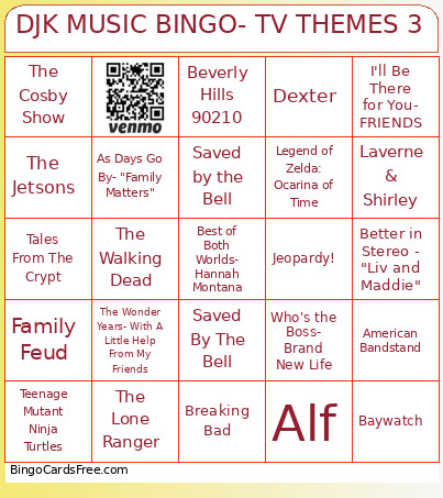 DJK MUSIC - TV THEMES 3 Bingo Card