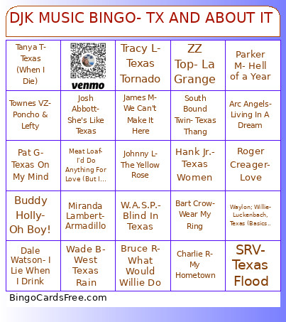 DJK MUSIC - TX AND ABOUT IT Bingo Card