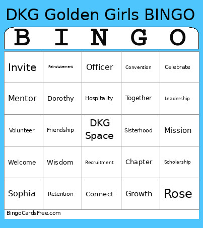 DKG Golden Girls Bingo Card