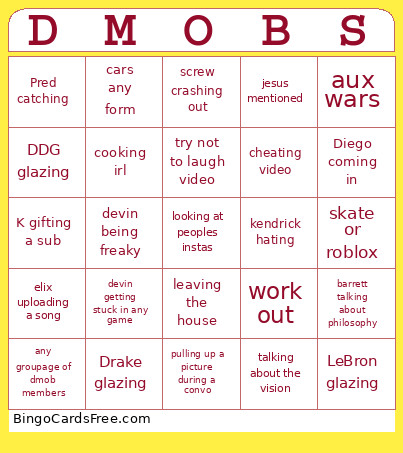 DMOB Bingo Card