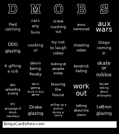 DMOBS Bingo Card