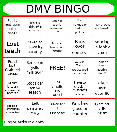 DMV Bingo Card