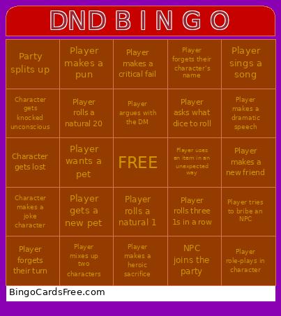 DND B I N G O Bingo Card