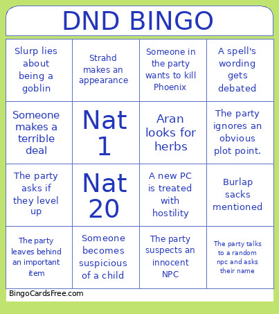 DND 10-07 Bingo Card