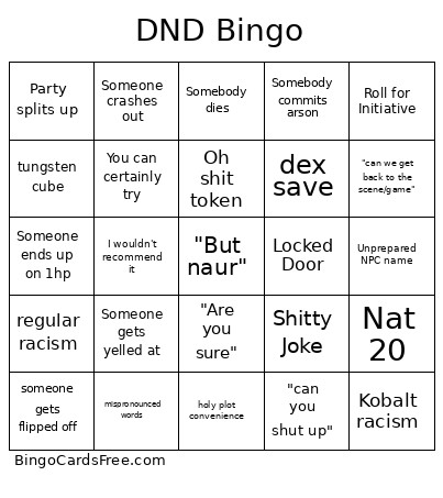 DND Bingo Card