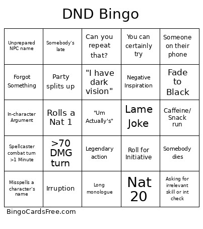 DND Bingo Card